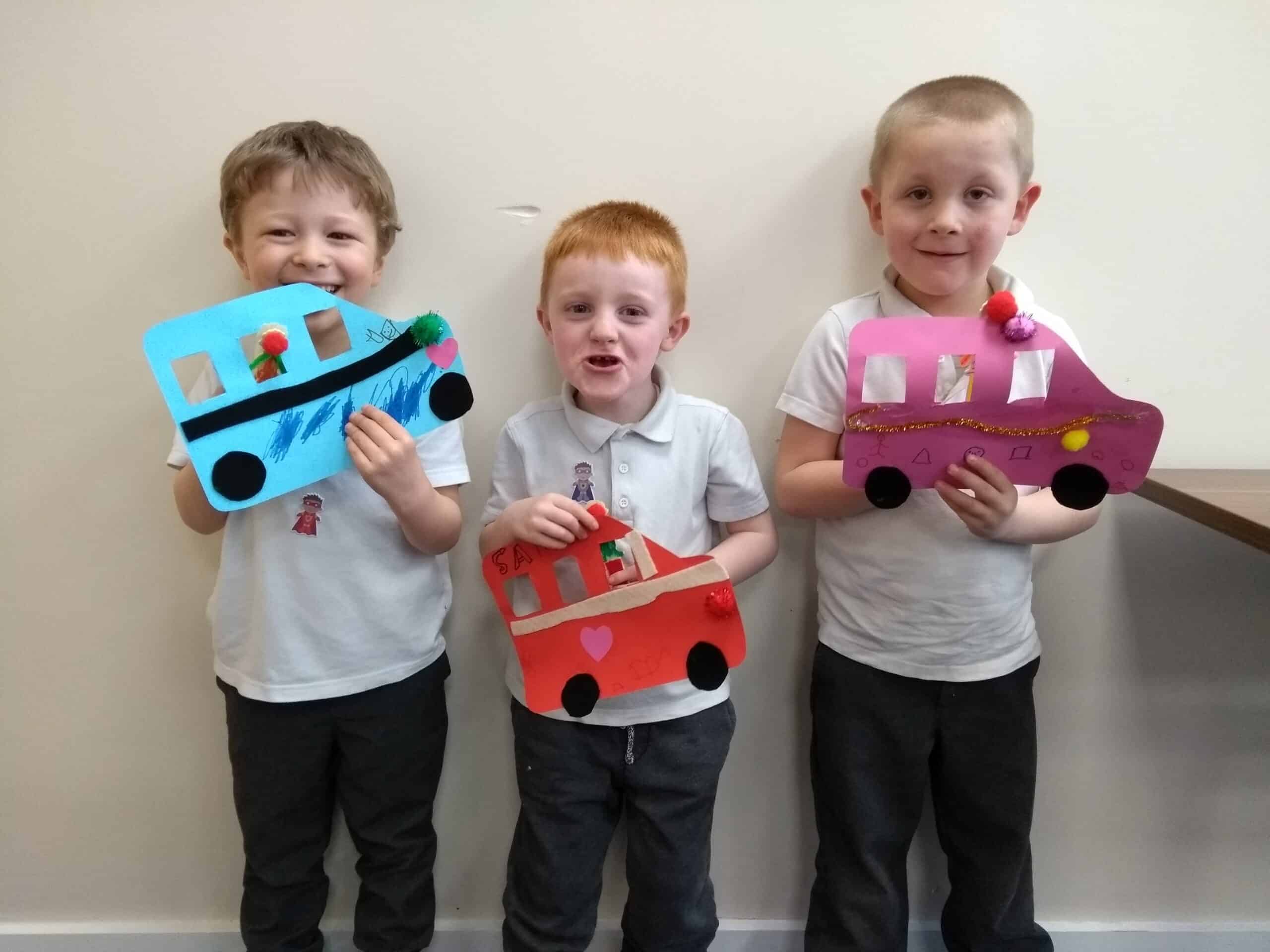 Three children with craft