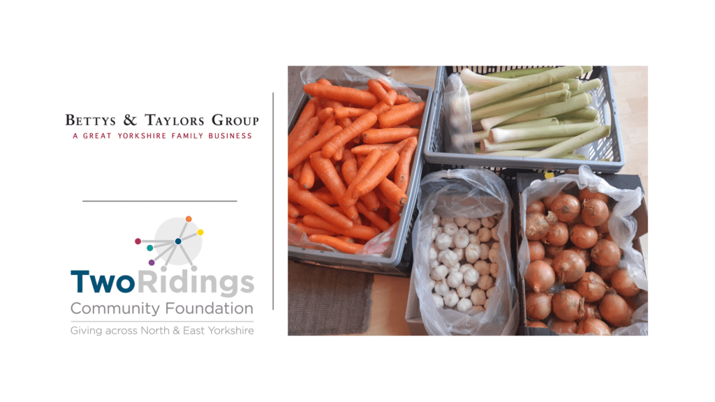 Screenshot of two logos and photo of vegetables