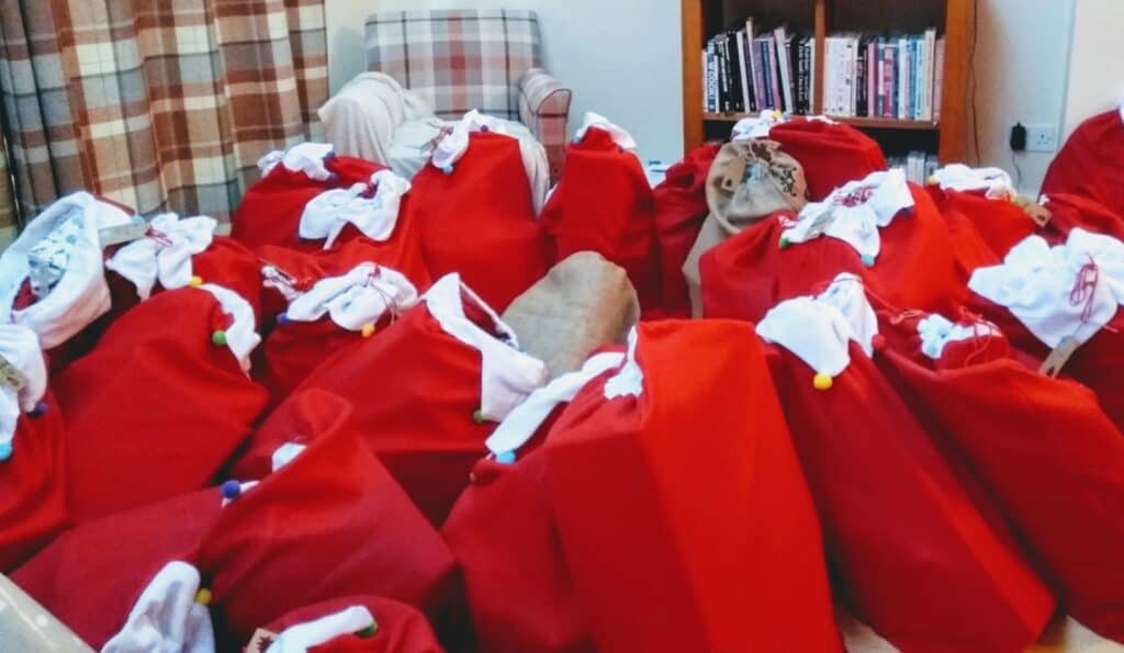 Photo of red sacks in the room